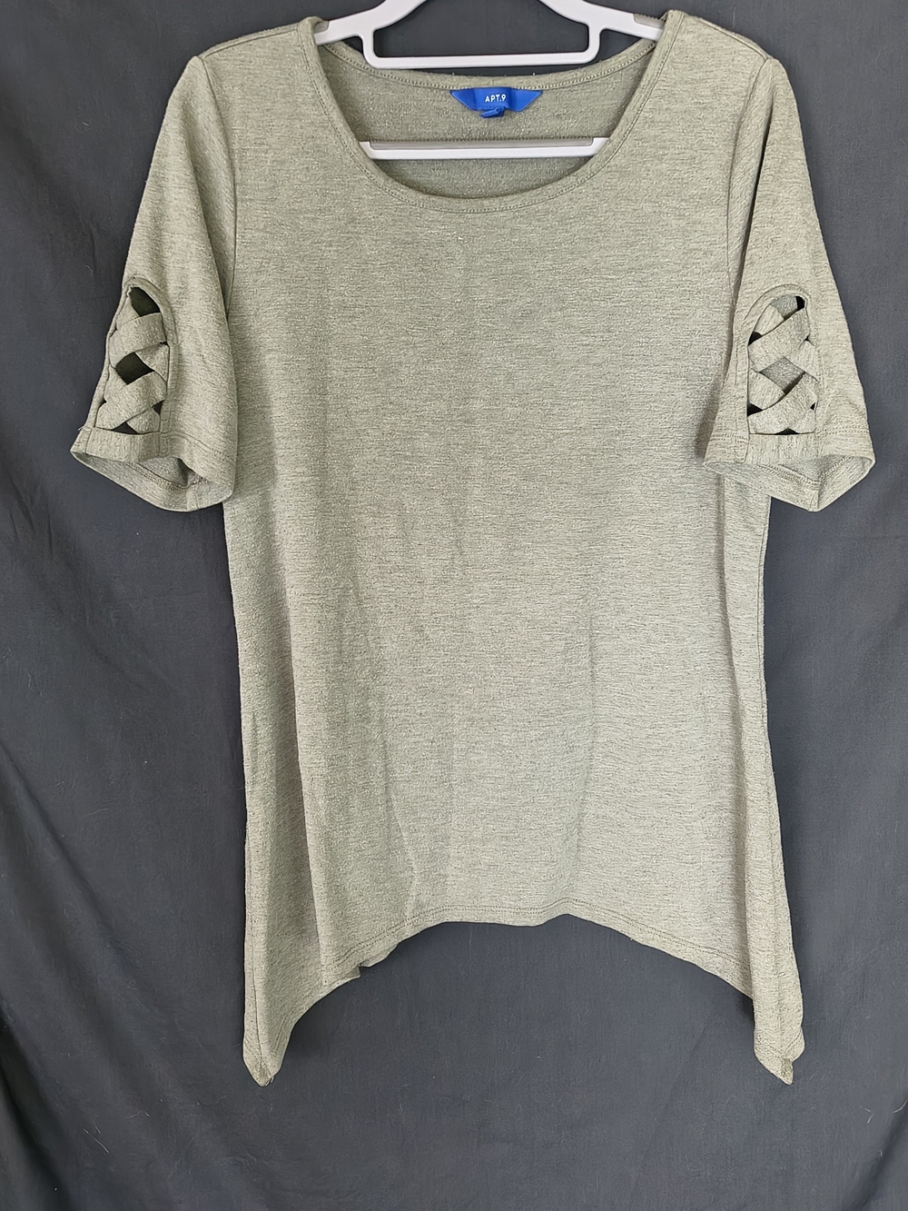 APT. 9 Women's Sage Green Short Sleeve Top with Lattice Sleeves